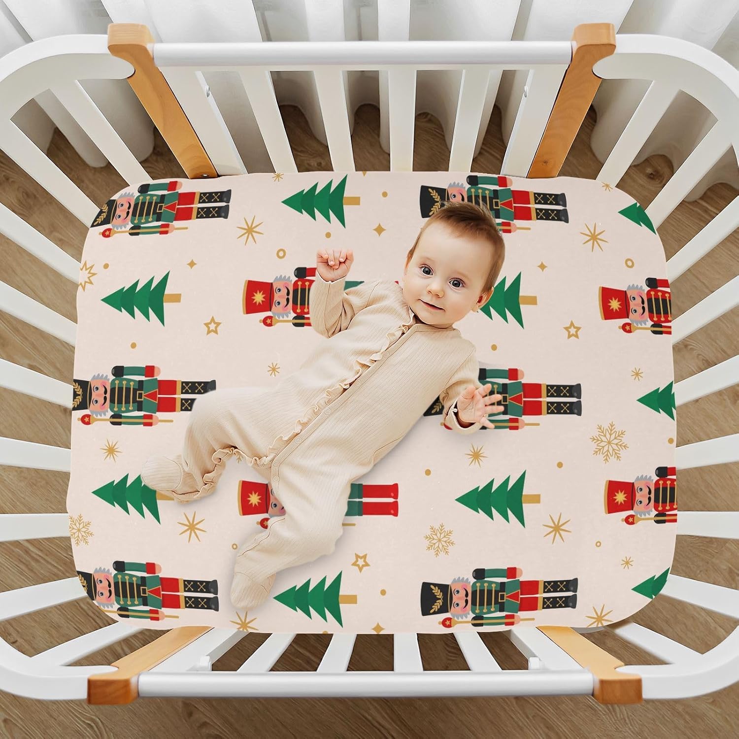 Christmas Nutcracker Crib Sheets for Boys Girls - Portable Microfiber Fitted Crib Sheet for Standard Crib and Toddler Mattress, Soft & Breathable, 28x52 Inch