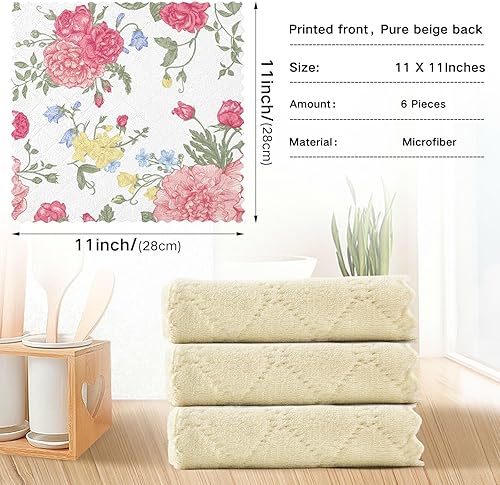 Miniatura 3 de FRODOTGV Floral Bouquet Flowers Rose Soft Decor Microfiber Towels for Kitchen Quick Dry 6 Pack Tea Cup Kitchen Towels for Bathroom Coffee