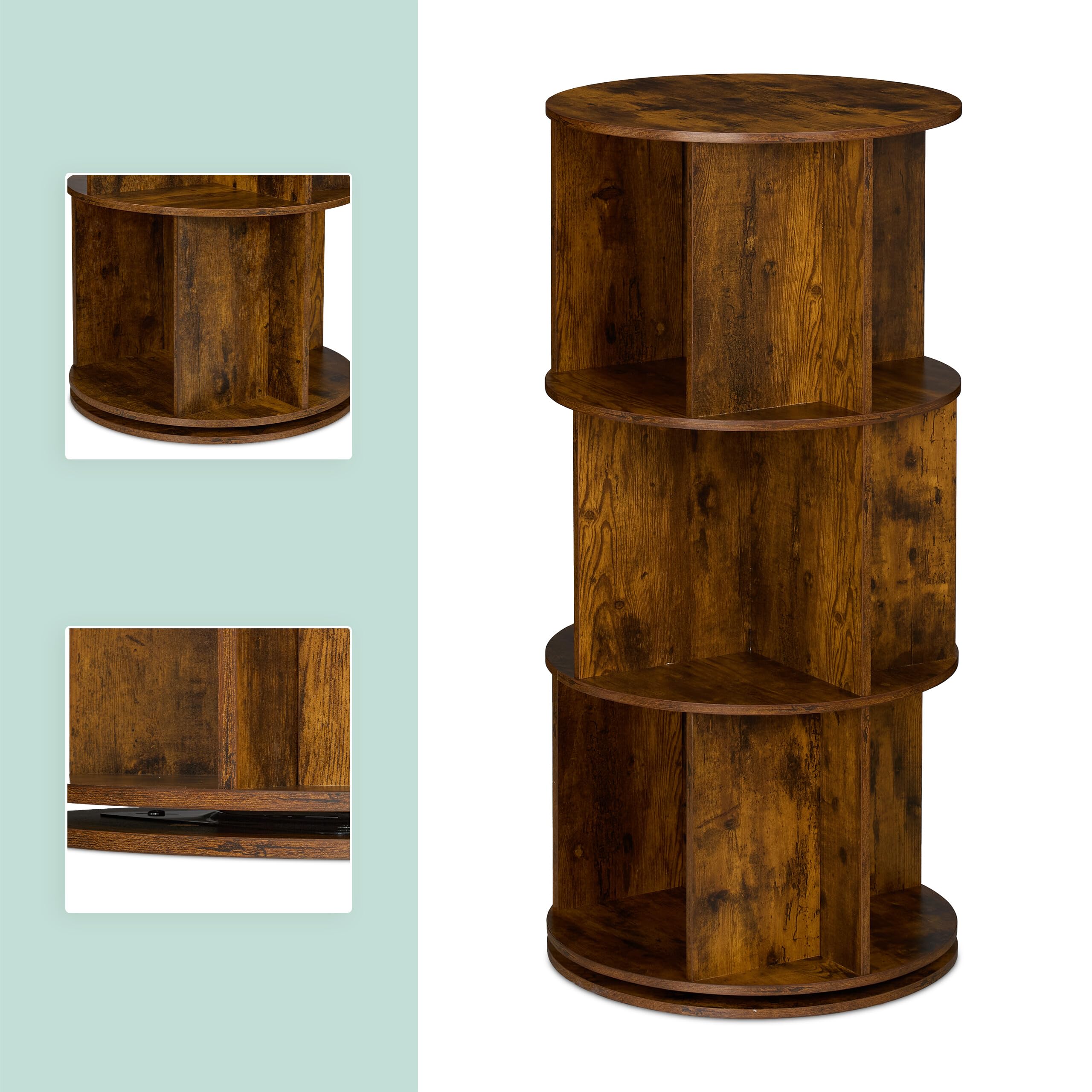 Relaxdays Libreria Girevole, 15 Scomparti 104x50 cm, Scaffale Industriale Porta Libri, CD, Dvd, Colonna Rotante, Marrone