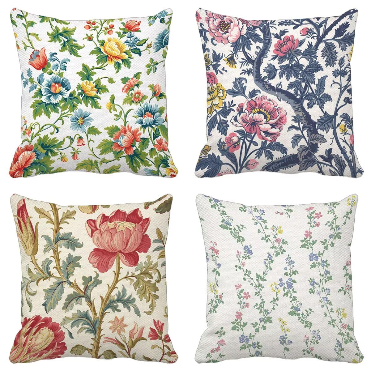 Kissenbezug 60x60 cm Blume 4er Set Sofakissen Superweichem Doppelnähten Versteckter Reißverschluss Blau Outdoor Kissen Leinen gelten für Auto Terrassen-Gartenbank Wohndeko Schlafzimmer Sofa 6-P