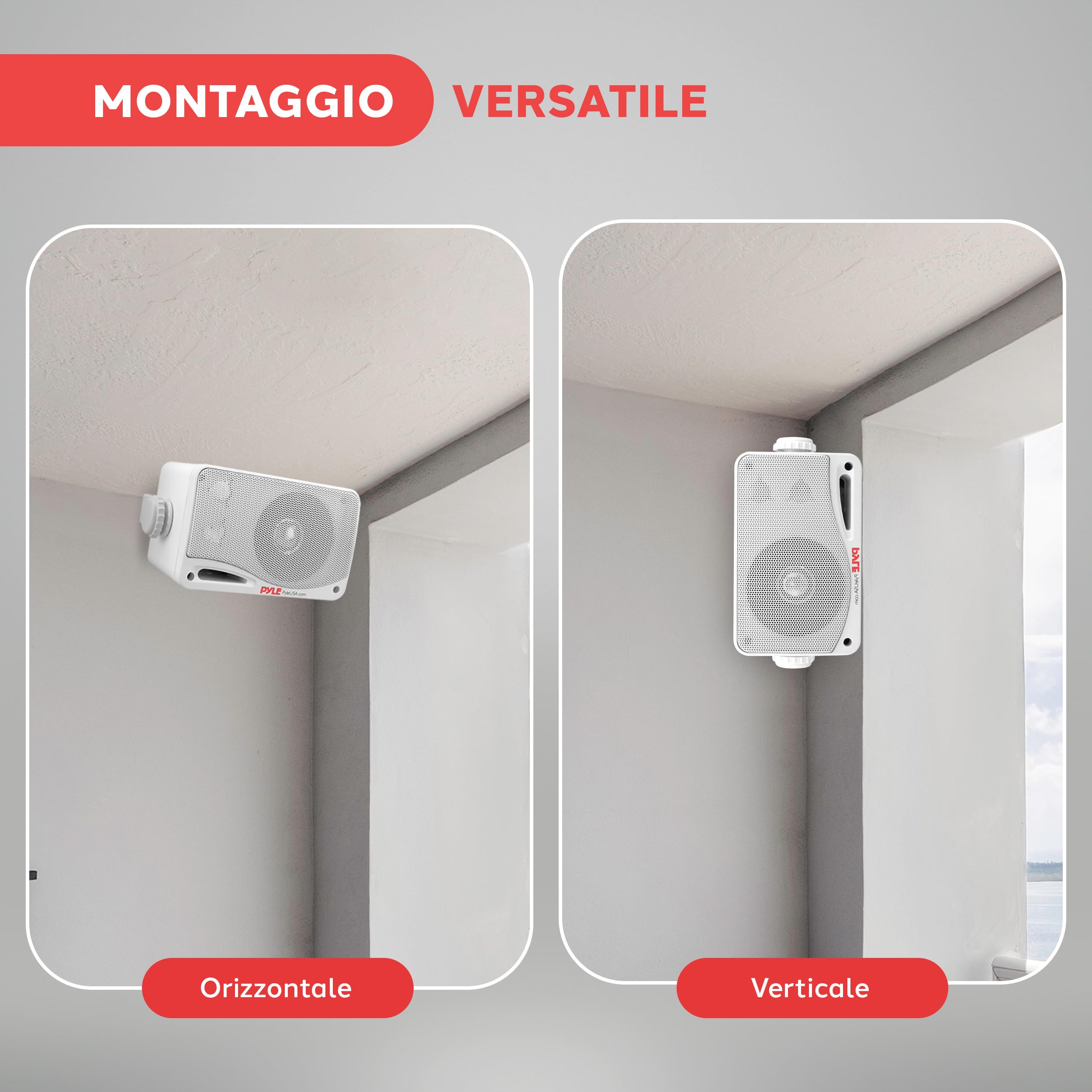 Pyle Cassa Bluetooth Wireless Impermeabile 3 Vie Attivi Passivi Montaggio Parete Soffitto Resistente Intemperie
