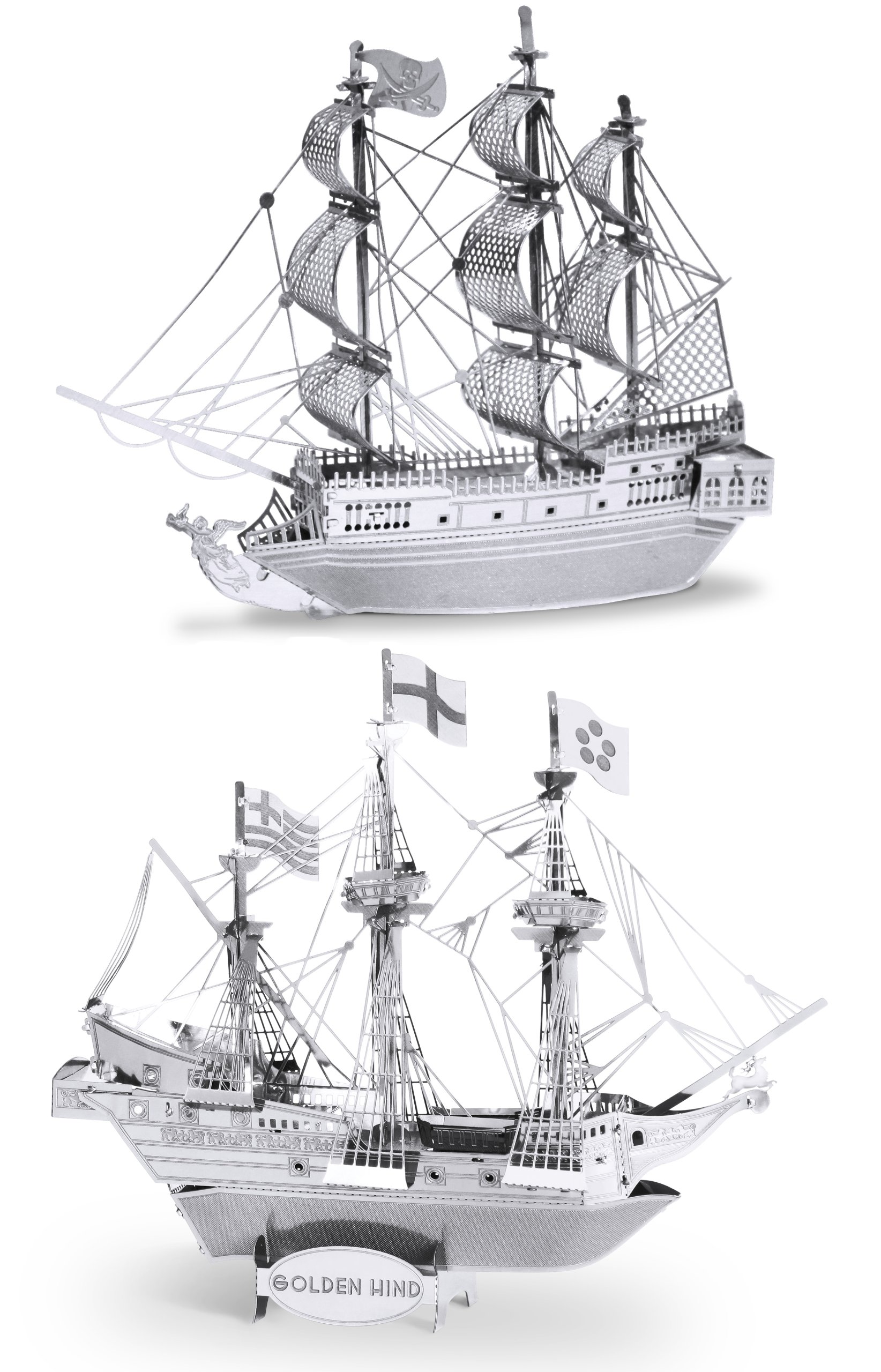 Metal Earth 3D Laser Cut Steel Models - Black Pearl Ship and Golden Hind Ship Set of 2