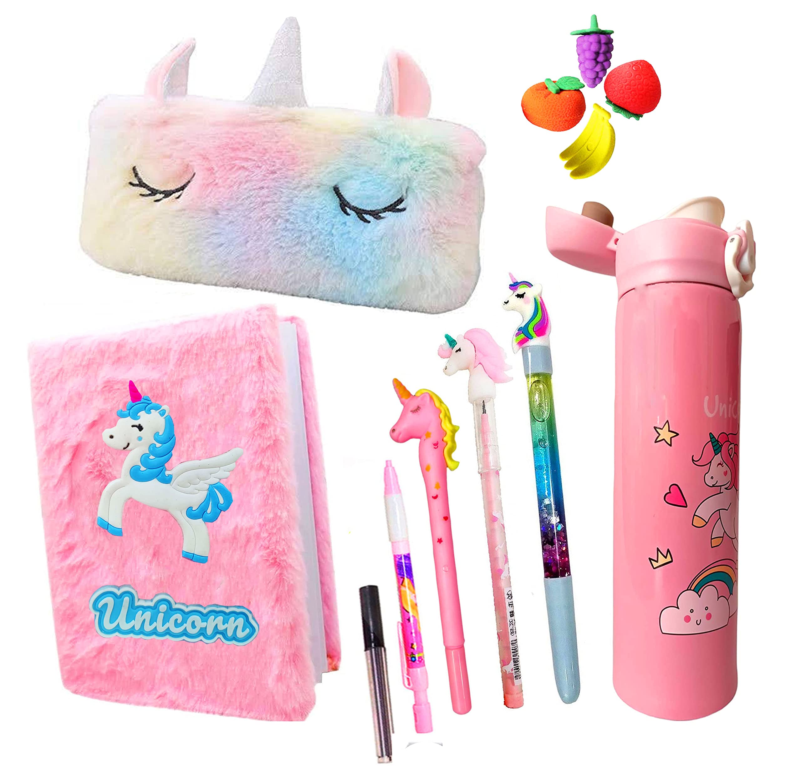 KOBBET® 12 Pcs Unicorn Stationery Set for Kids School Stationery Set with Unicorn Steel Water Bootle Unicorn Diary, Pen, Pencil, Erasers, Pouch & Water Bottle Best Return Gift Set for Girls (Combo 2) (B0B4WW4VW2) Amazon Price History, Amazon Price Tracker