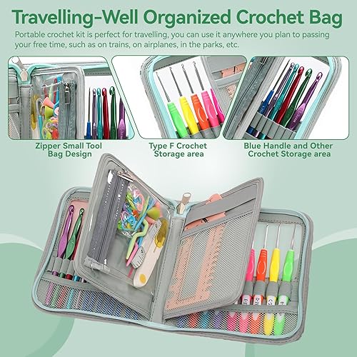 Miniatura 3 de Dasonwin Juego de 60 piezas de ganchos ergonómicos de ganchillo con estuche de viaje - Kit de agujas de ganchillo de aluminio para principiantes y