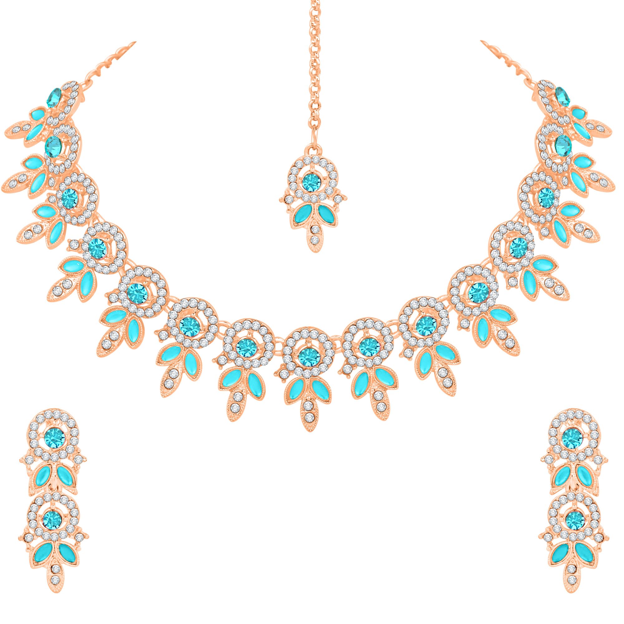 Atasi International Rose Gold Plated Mint Blue Crystals AD Diamond Necklace Jewellery Set for Women, Girls for Wedding, Festive, Party, Ocassion Wear (MB5872) (B0CWXQMDYD) Amazon Price History, Amazon Price Tracker