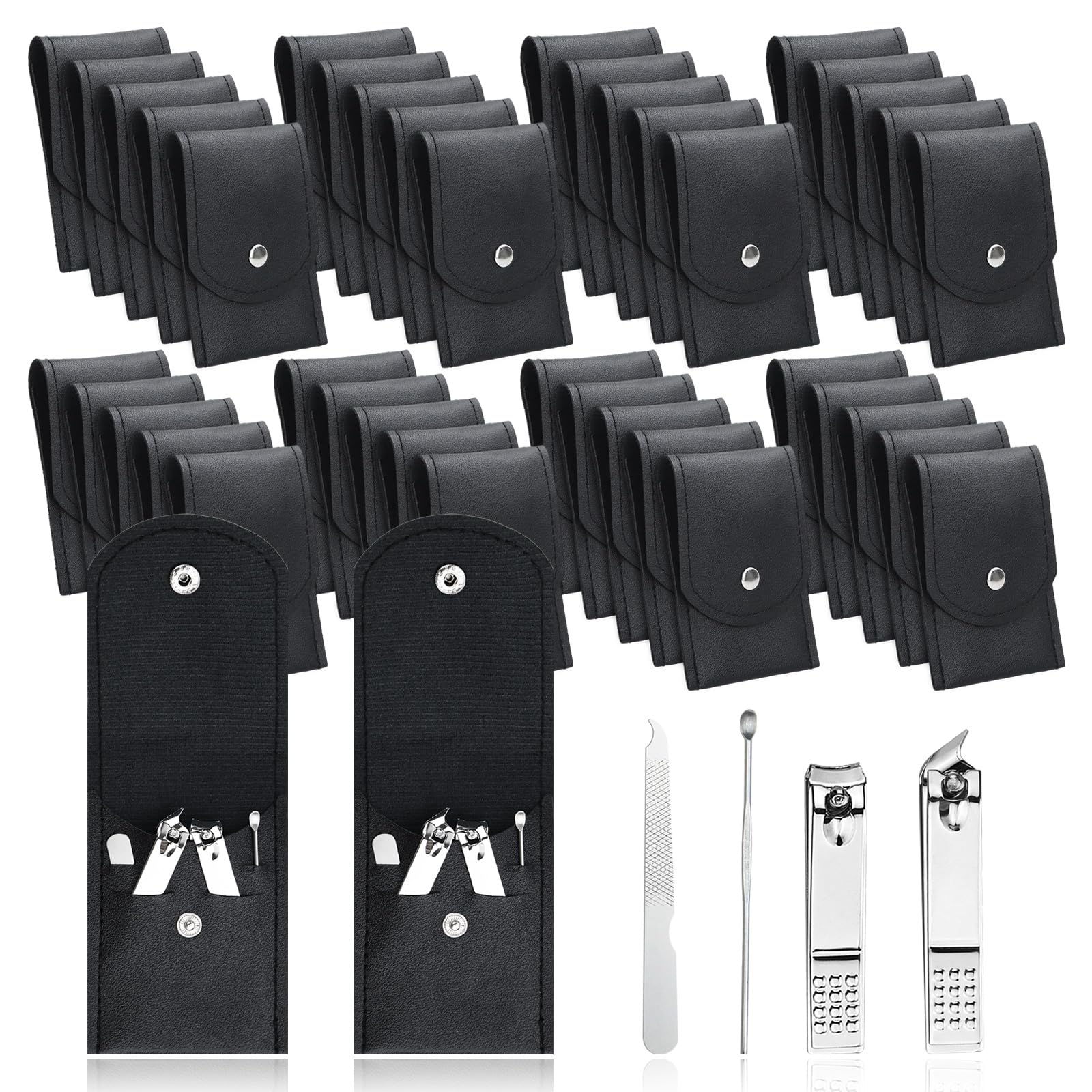 HAIFOTRVA 50 Sets Finger Nail Clipper Set Bulk,4 in 1 Black Adult Stainless Steel Travel Manicure Kit with Case Individually Wrapped Nail Clippers