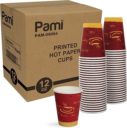 PAMI Vasos de papel para café caliente caja de 1000 12 onzas, tazas de café desechables para llevar para bebidas calientes, vasos de papel de un