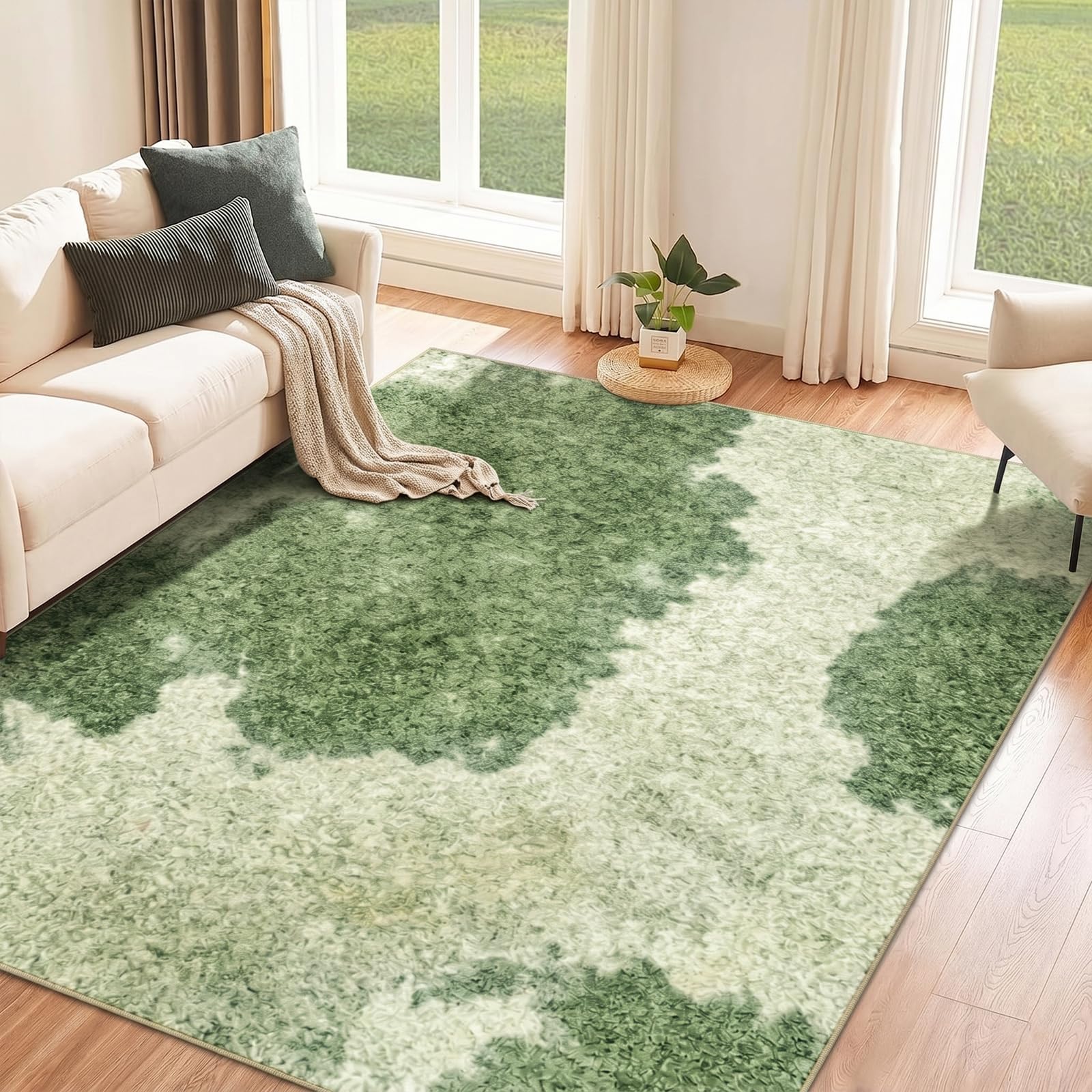 Tapis Vert Abstrait Moderne, Lavable, antidérapant, 120 x 180 cm