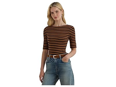 Lauren Ralph Lauren Petite Striped Stretch Cotton Boatneck T-Shirts Women