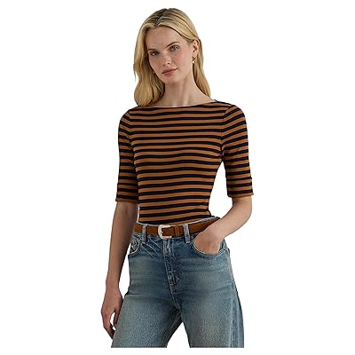 Lauren Ralph Lauren Petite Striped Stretch Cotton Boatneck T Shirts Women