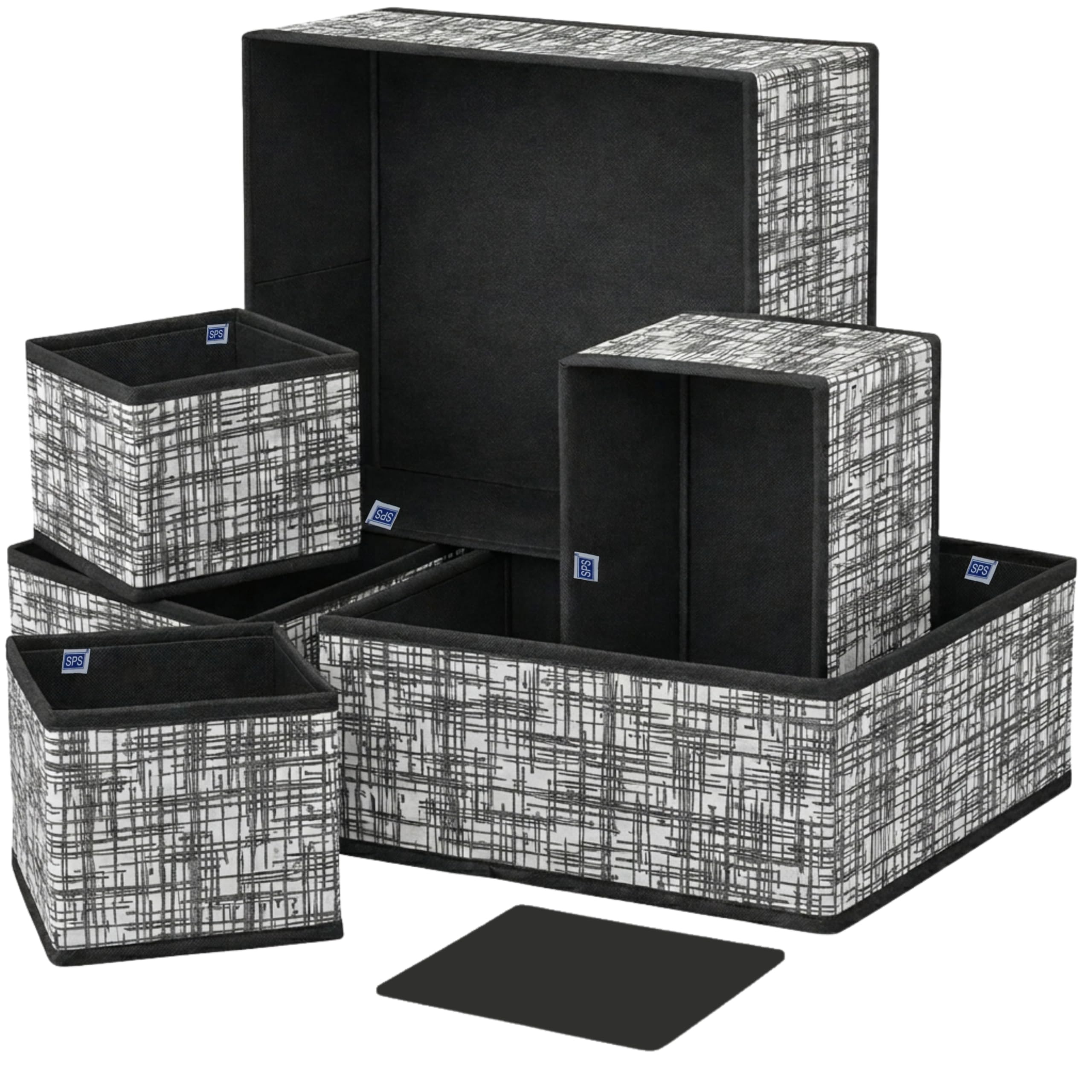 Skrill 6-Piece Foldable Cloth Storage Box Set | Odourless Cube Baskets, Bins & Dividers for Closet & Dresser Drawer Organization | Storage for Shirts, Pants, Underwear, Bras, Socks (Blackchecks)