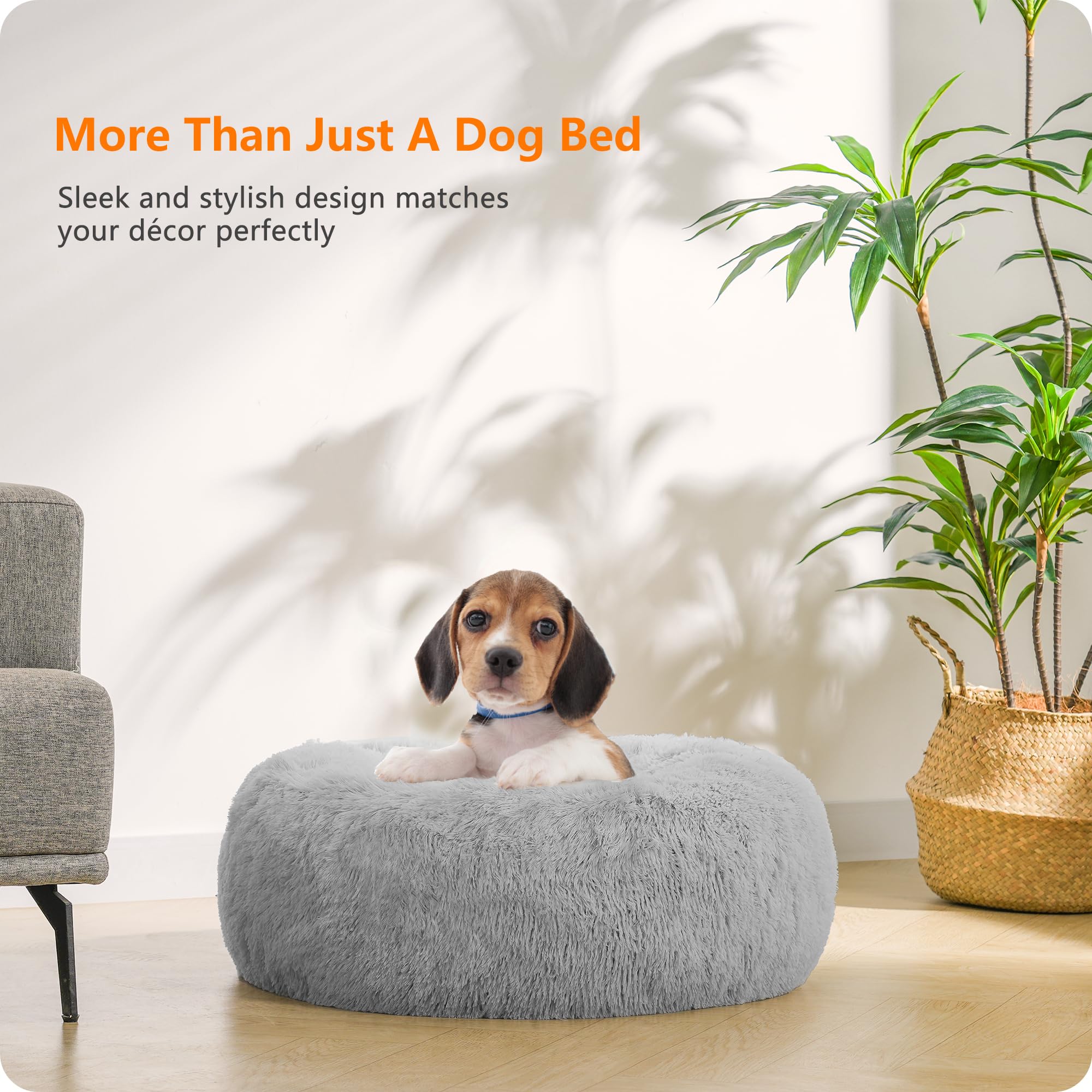 HMTOPE Cuccia ortopedica per cani rotonda, cuscino tappetino per cani e gatti, a ciambella, morbida, lavabile, diametro 60 cm, grigio chiaro