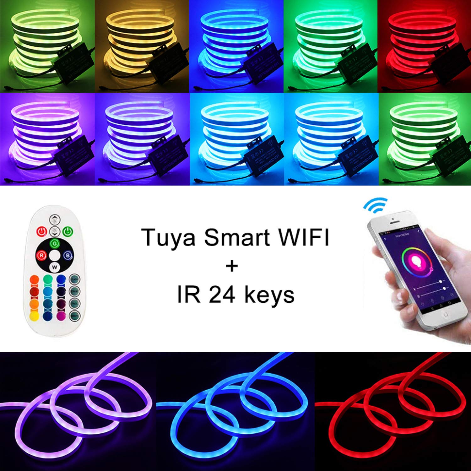 XUNATA Luce al neon WiFi RGB con telecomando, 220 V, impermeabile e flessibile, striscia LED, sincronizzazione musica, controllo app (100 m)