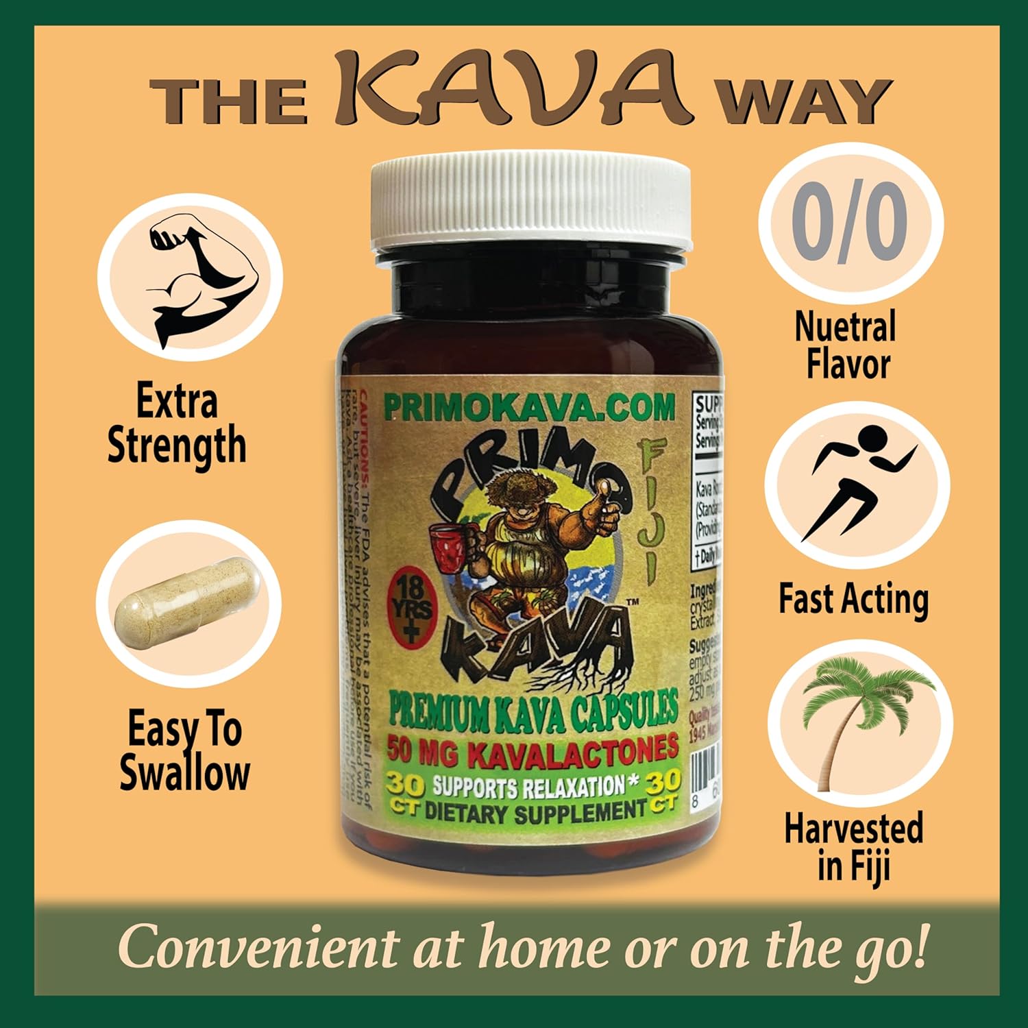 Kava Capsules | Authentic Kava Kava from Fiji | Fast Acting Kava Extract | 50mg of Kavalactones | Adaptogenic Experience | Certified 3rd Party Testing | 30 Count - Image 8