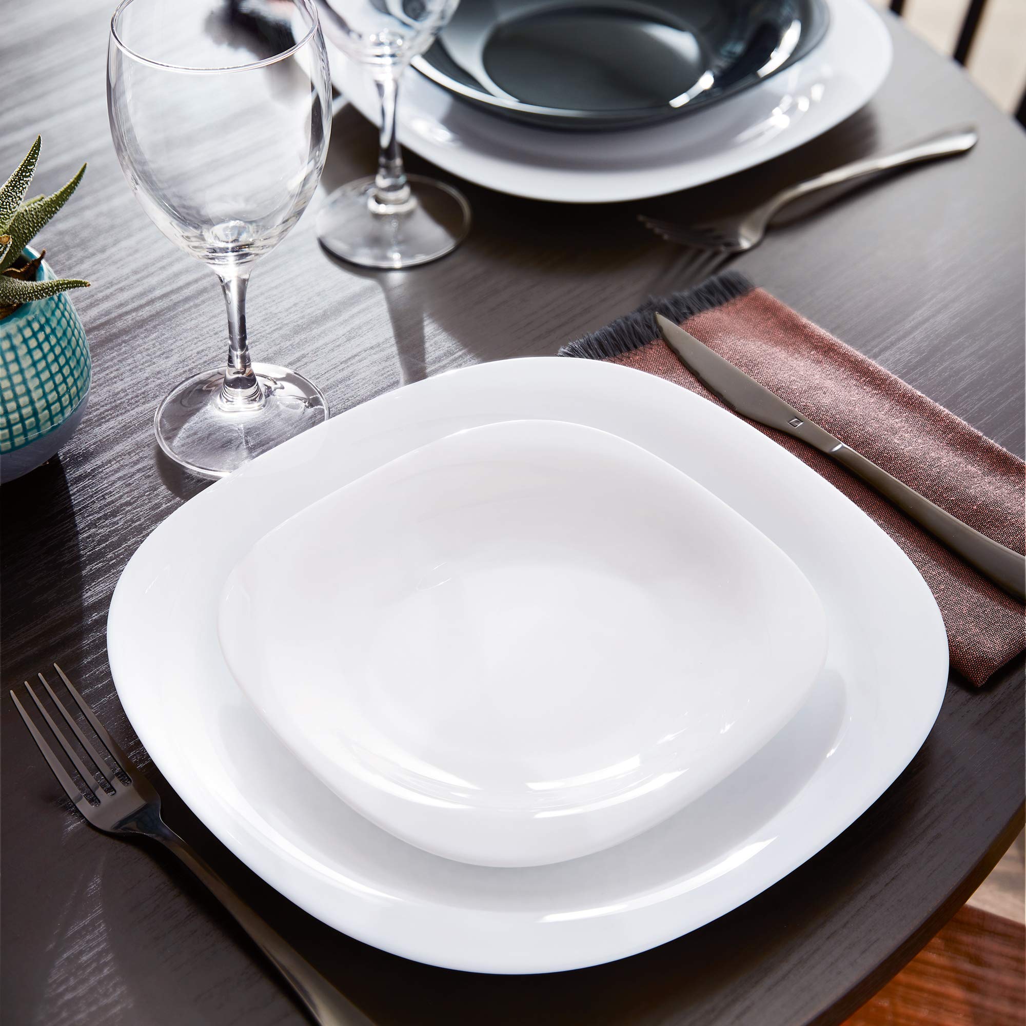 Luminarc Carine - Servizio da tavola quadrato in vetro opale, 18 pezzi, set da tavola (18 pezzi, bianco)