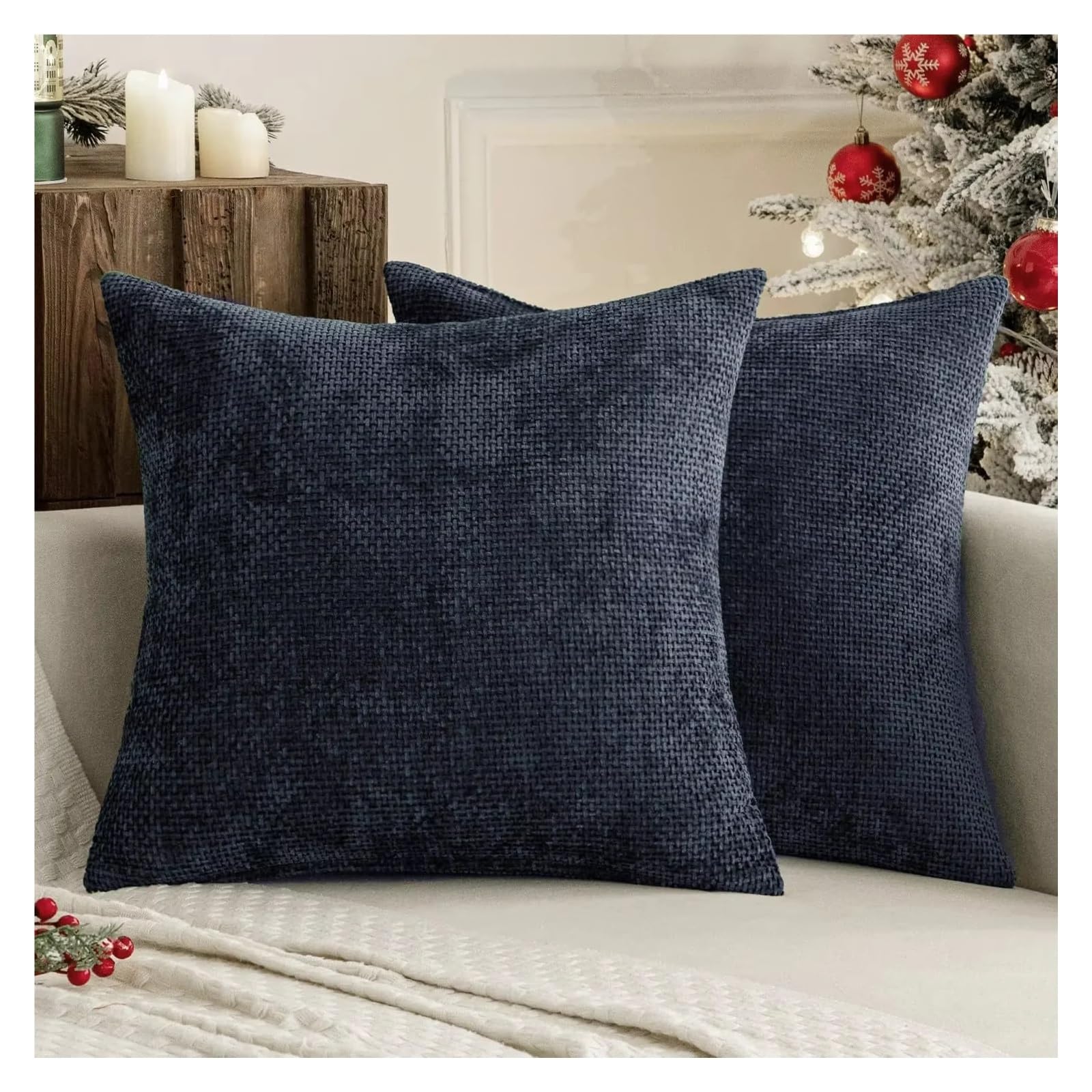 XPJYUA Chenille Pillow Covers Chenille Pillow Covers Couch Throw Farmhouse Accent Cushion For Home Sofa Bedroom Living Room Decor(Blue)