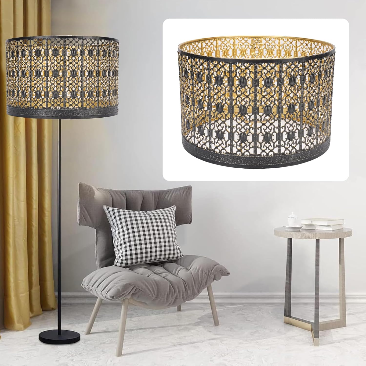 Metal Lamp Shade High Light Transmittance Modern Decorative Hollow Drum Lampshade for E14 E27 Bulbs for Table, Floor, Pendant Lights