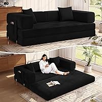 MoonSpeak 5-in-1 Modular Sleeper Sofa Bed 78.8" Corduroy Couch with Storage, No Assembly Required, Black