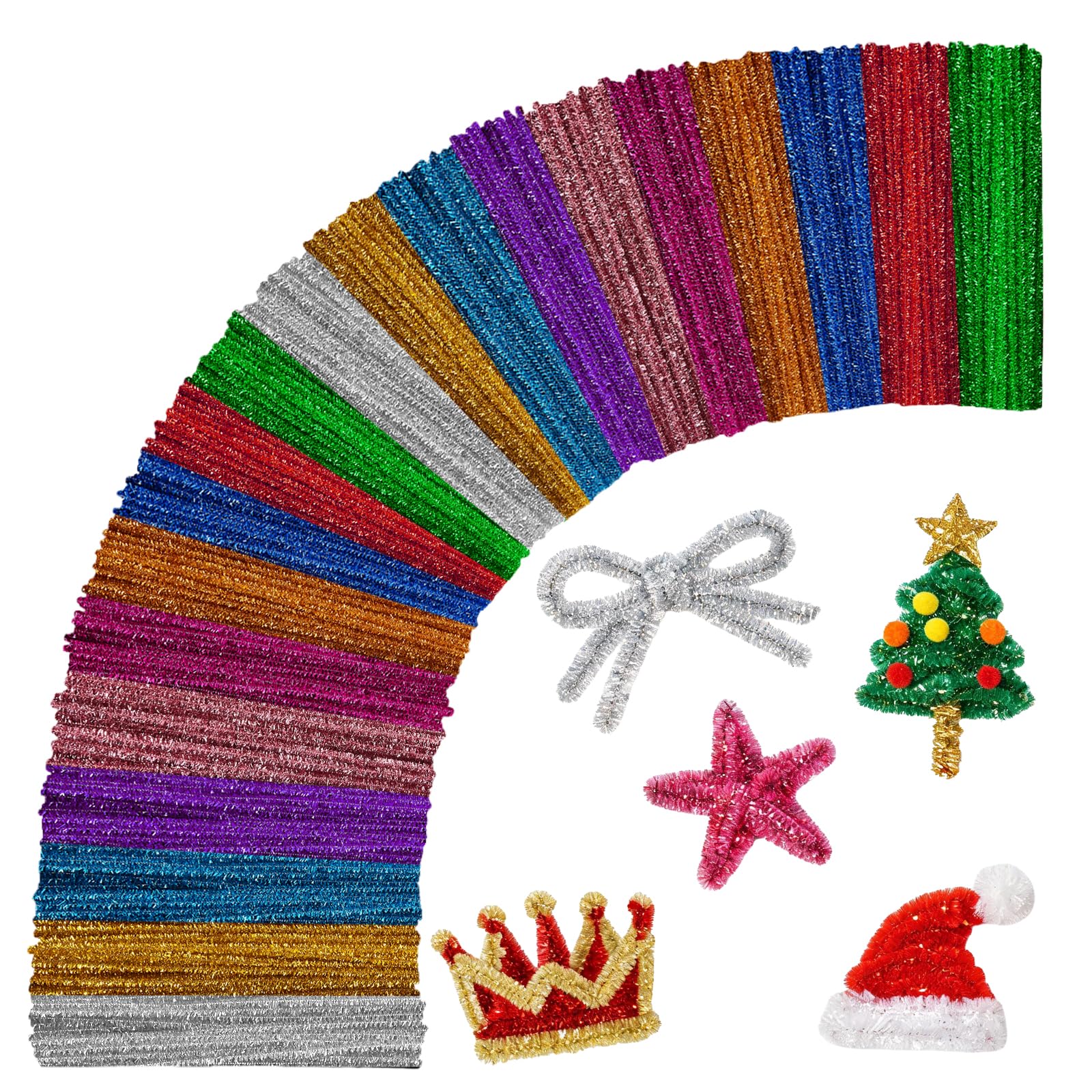 200Pcs Glitter Pipe Cleaners Craft Bulk,Art Aupplies Toys for Kids,DIY Multicolor Sparkly Chenille Stems for Halloween/Christmas Home Decor,Xmas Gift Wrapping and Festival Party Decoration Present