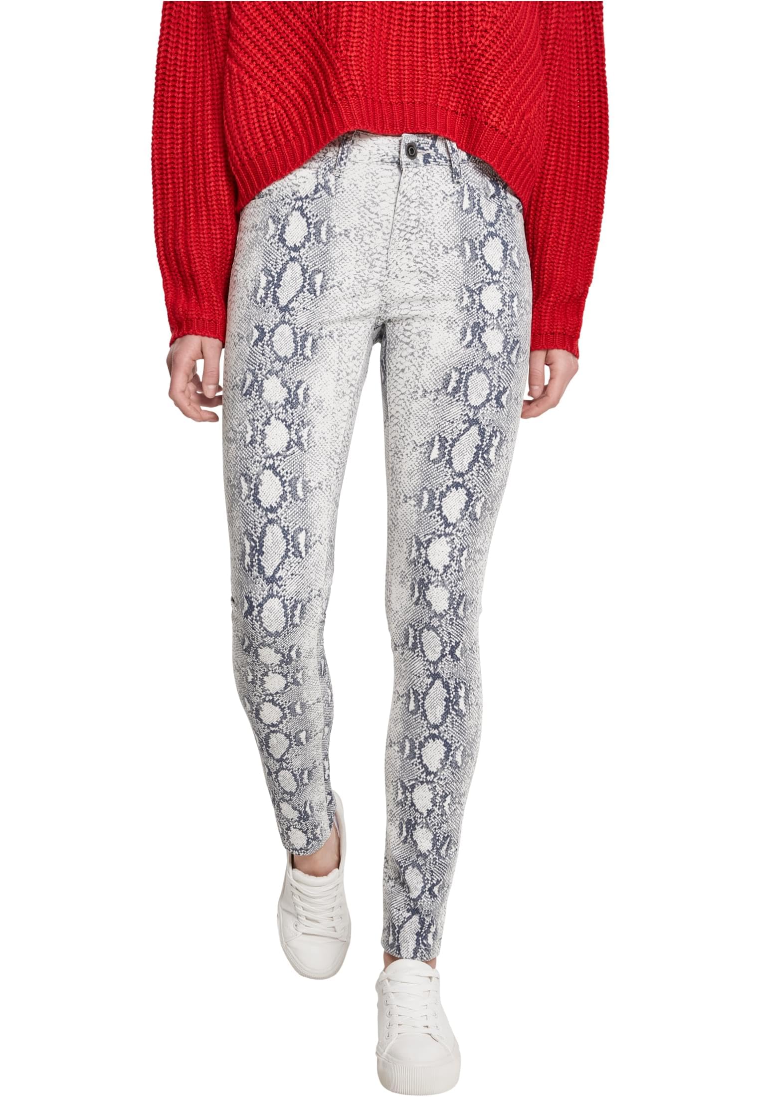 Urban Classics Women's Ladies Animal Stretch Twill Skinny Pants Trouser Not Applicable, Multicolour (Off-White Snake 02049), 10 (Manufacturer Size: 27)