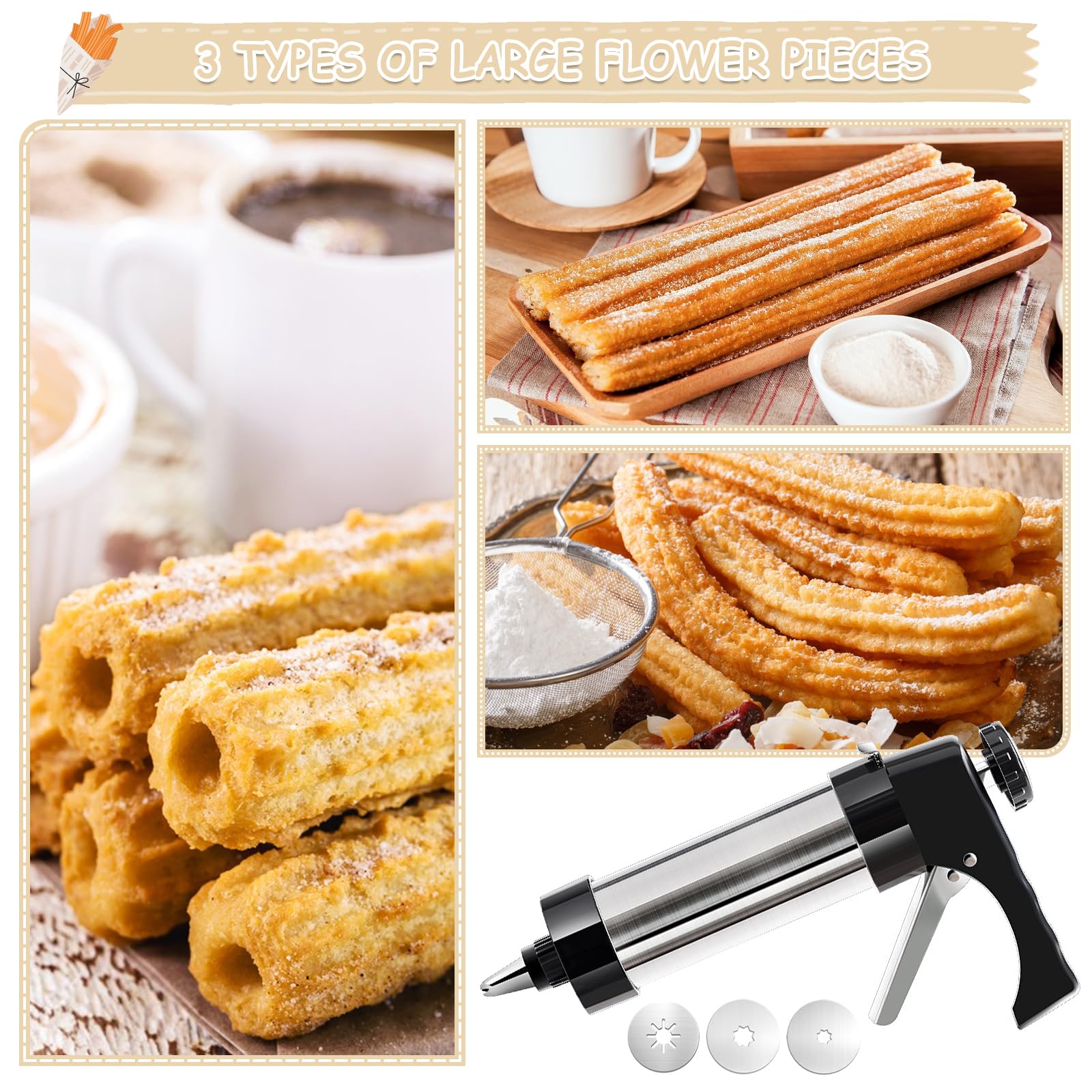 Gebäckpresse für Spritzgebäck Edelstahl Teigspritze Spritzgebäck Presse mit 16 Schablonen, 8 Tüllen, Spritzbeutel Keksbeutel und Reinigungsbürste Kekspress Plätzchenpresse für Kuchen Kekse Churros