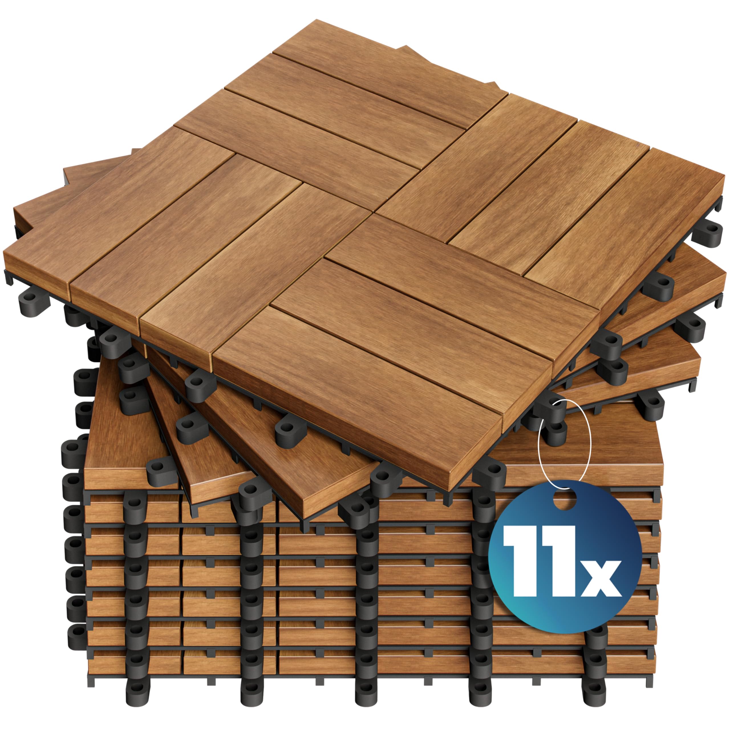 Casaria 11x Baldosas de Madera de Acacia Mosaico 30x30cm 1m² Certificado FSC® Losetas Jardín Terraza Balcón