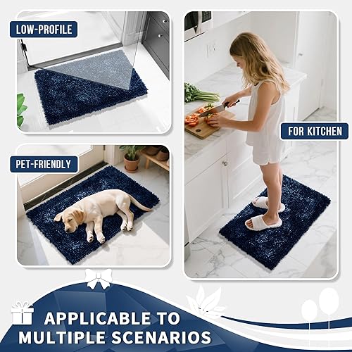 Miniatura 6 de Yimobra Juego de 2 alfombras de baño peludas de lujo con parte trasera antideslizante, ultra suaves y absorbentes para suelo de baño, lavable a