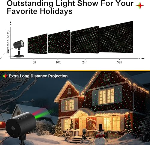 Miniatura 3 de Proyector de luces láser de Navidad – Láser estrellado rojo/verde en movimiento con control remoto RF, impermeable, para el hogar, decoración de