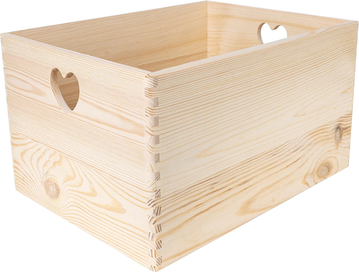 XL Wooden Crate Nesting Crate Heart Handles | 15.74x11.81x 5.1in | Keepsake Unfinished Display Storage Box Multi-Craft Caddy Nesting Crate | Natural Wood Rustic Plain Unpainted Beige