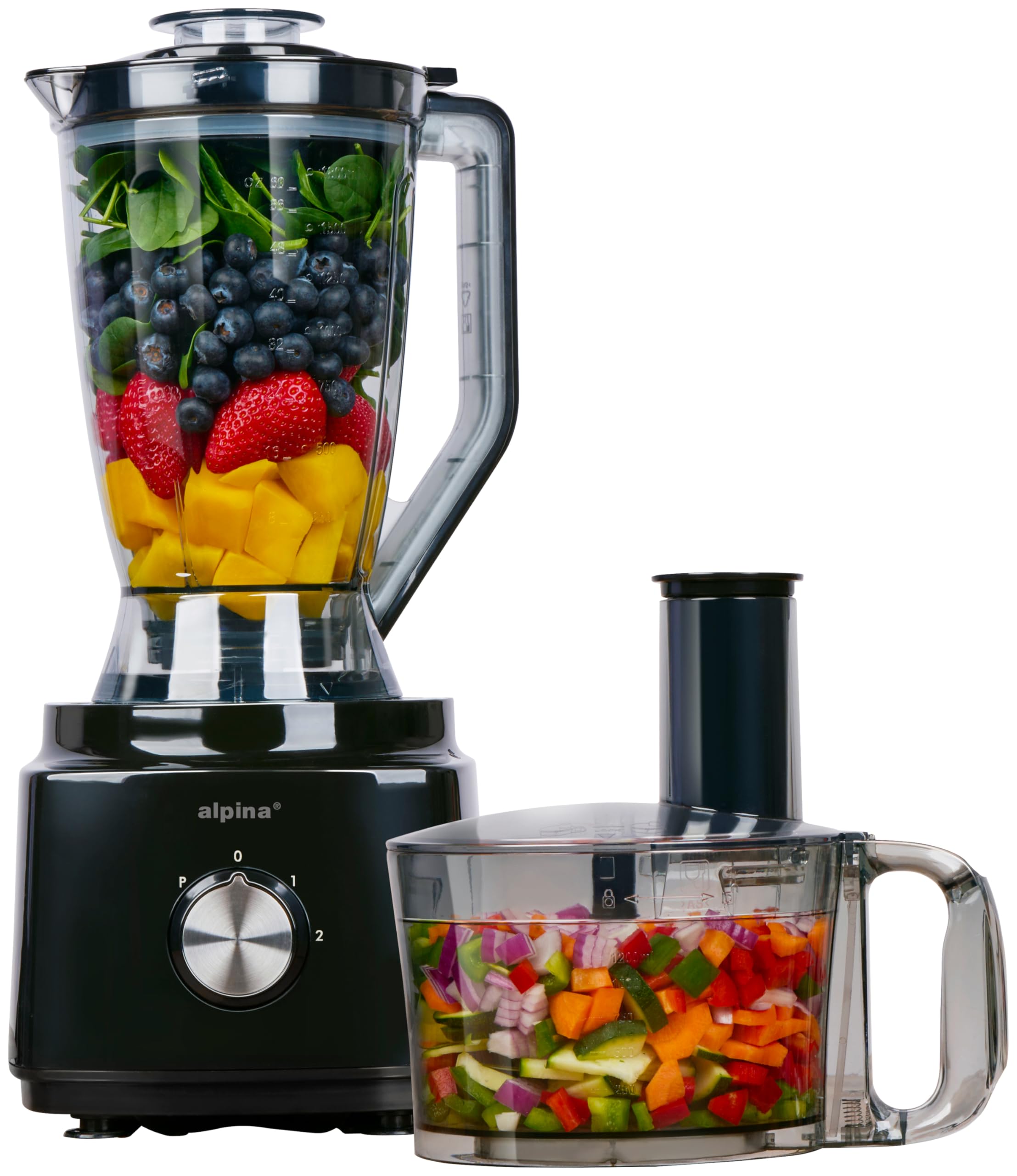 alpina FP413GS robot kuchenny - Blender Smoothie Maker 1,8 l - Procesor żywności z ostrzami tnącymi i tarczami tnącymi - rozdrabniacz elektryczny - 750 W - czarny