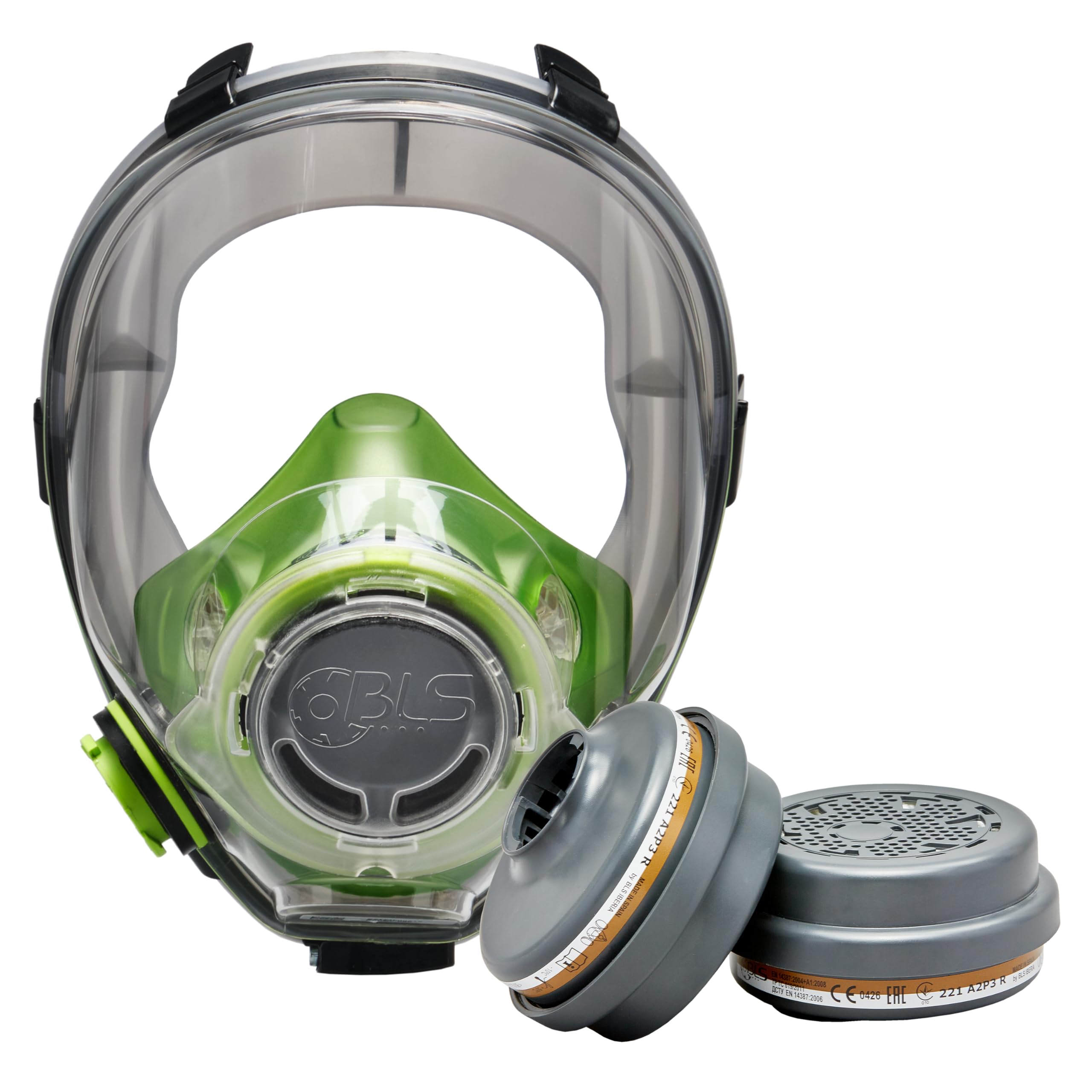 BLS 5600 con filtri 221 A2P3 R D Maschera Intera con Guarnizione in TPE e 2 Filtri Sostituibili 221 A2P3 con Attacco a Baionetta b-lock. Per Gas/Vapori, Polveri, Verniciatura, Stuccatura e Solventi