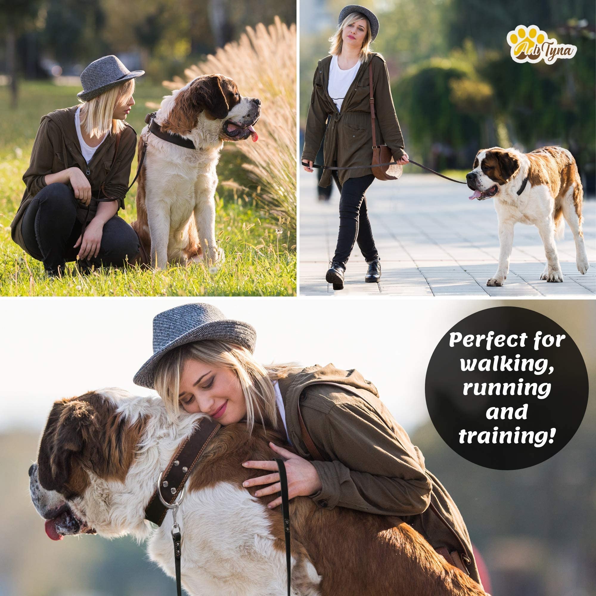 ADITYNA - Correa de cuero resistente para perro de 6 pies - Correa de cuero fuerte y suave para perros extragrandes, grandes y medianos - Correa de entrenamiento para perros (XL - 6 pies x 1 pulgada