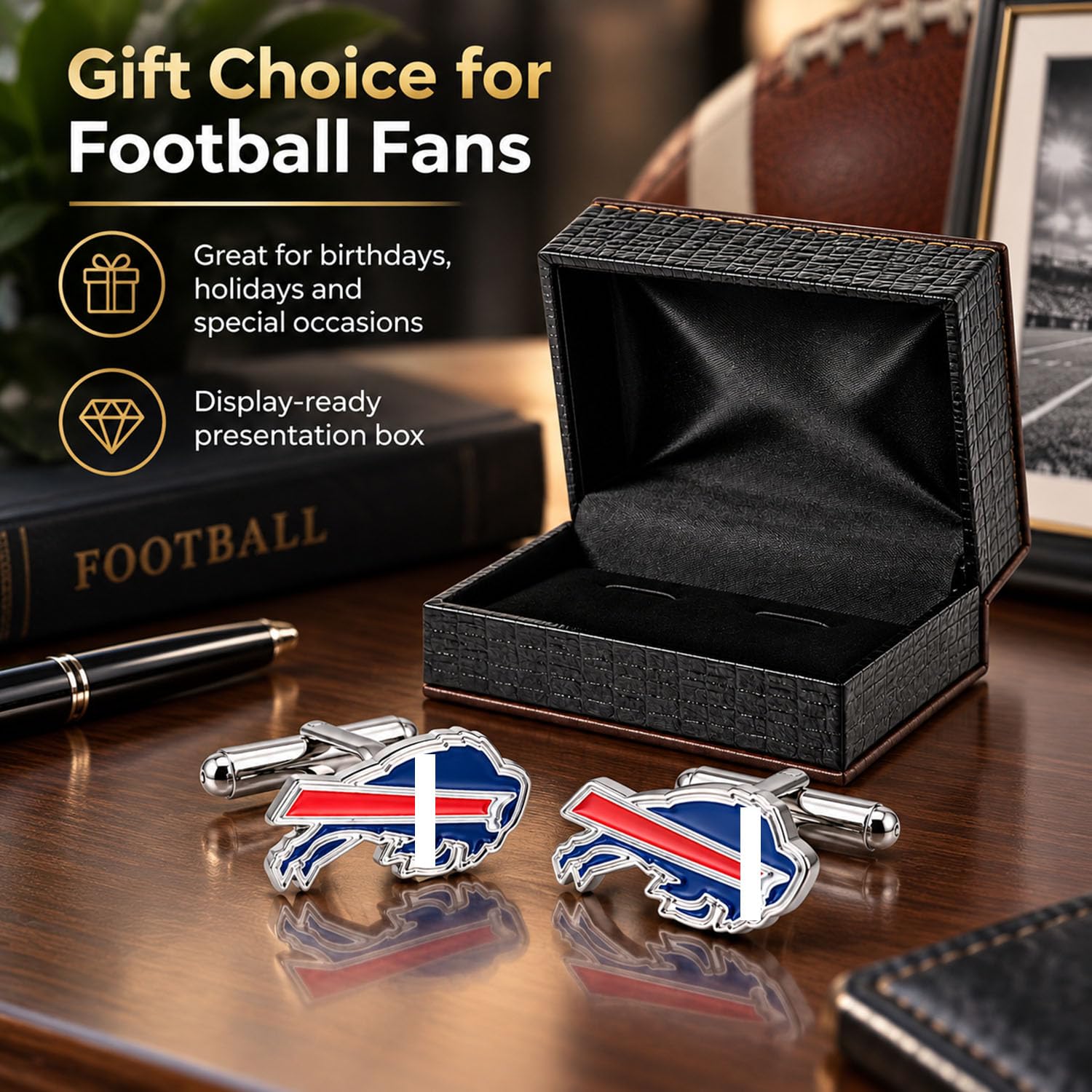 Gemelos Buffalo en Estuche, Regalo para Fans del Fútbol Americano
