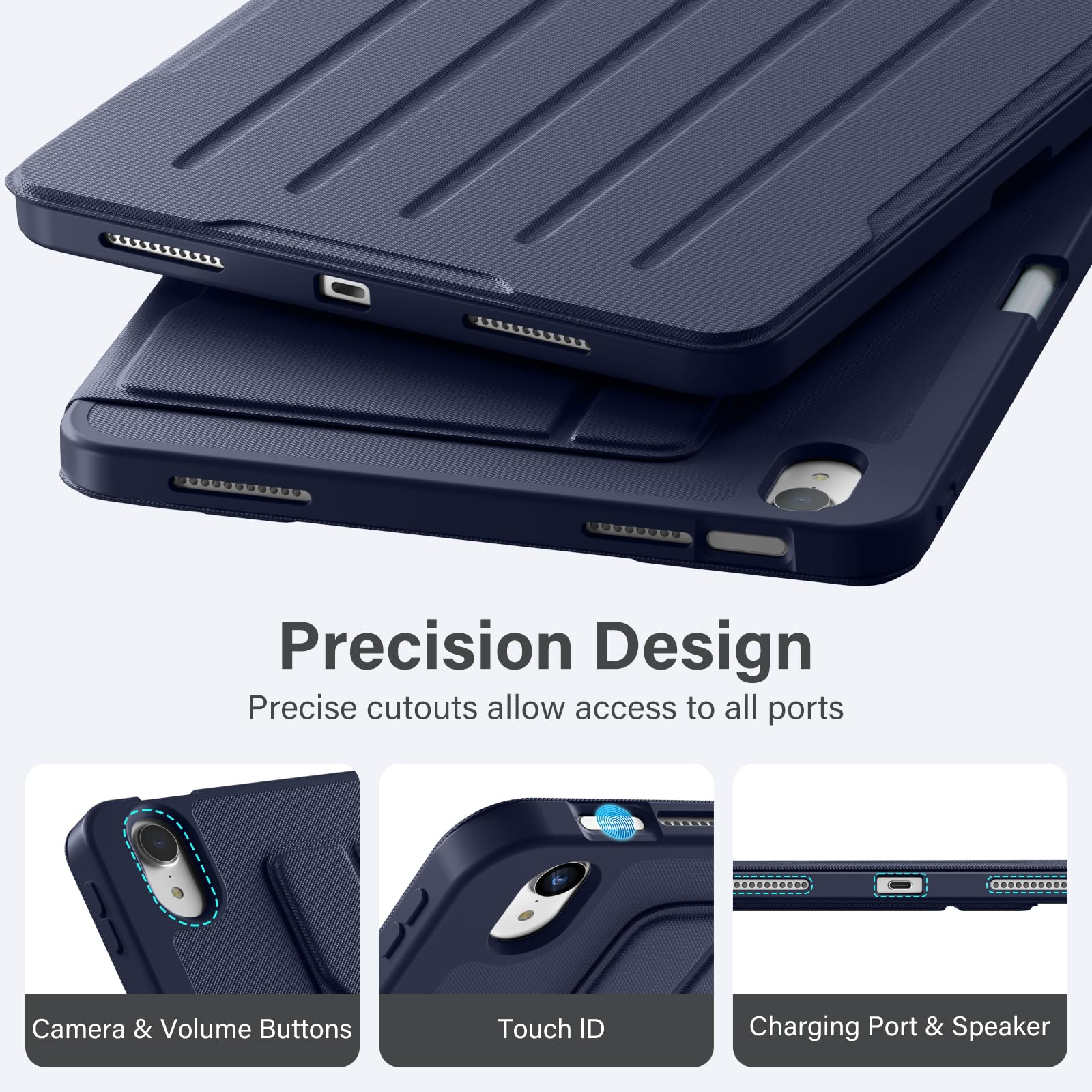 Akkerds Funda para iPad (A16) de 11ª generación de 11 pulgadas 2025, para iPad de 10.9 pulgadas 2022 con soporte para lápices, cubierta de soporte de múltiples ángulos, parte trasera de TPU a prueba