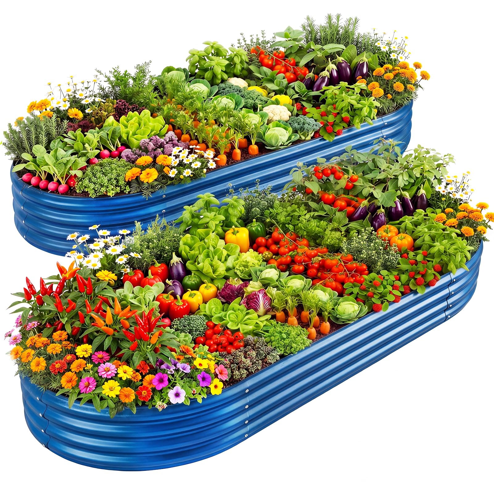 Land Guard 2Pcs 8ft Galvanized Steel Raised Garden Bed, 8 x 4 x 1 ft Large Metal Raised Planter Beds, Raised Garden Bed for Vegetables, Blue