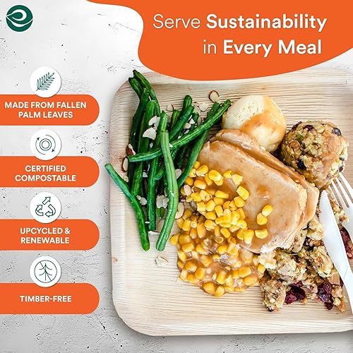 Miniatura 2 de ECO SOUL - Platos de hoja de palma desechables 100% compostables, biodegradables, como platos de bambú, ecológicos de 10 y 8 pulgadas, resistentes