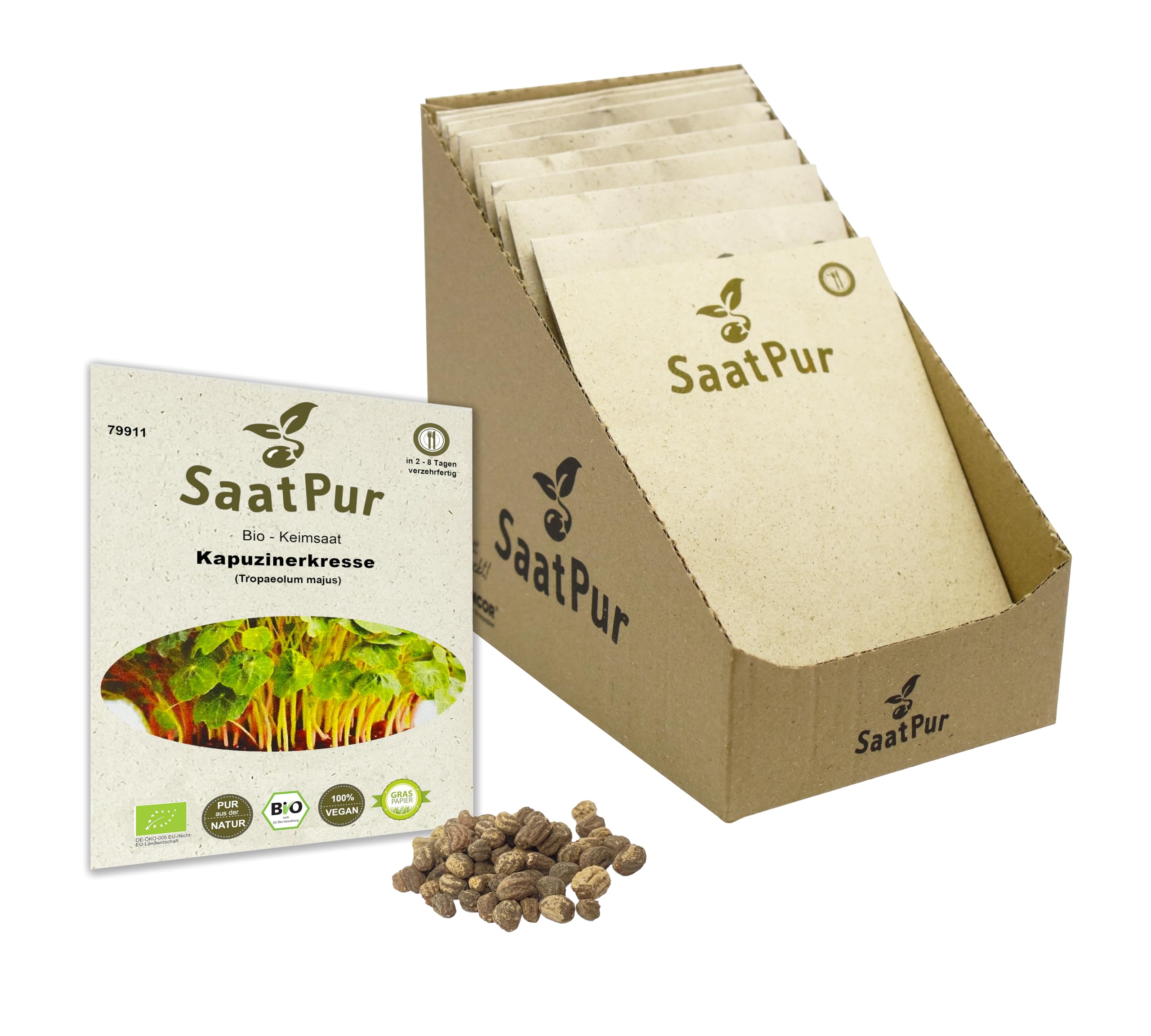 Bio Sprossen Samen Kapuzinerkresse - 100% Bio Keimsprossen - Microgreens mit hoher Keimkraft - Kleines Tray mit 20 Portionstüten je 20g