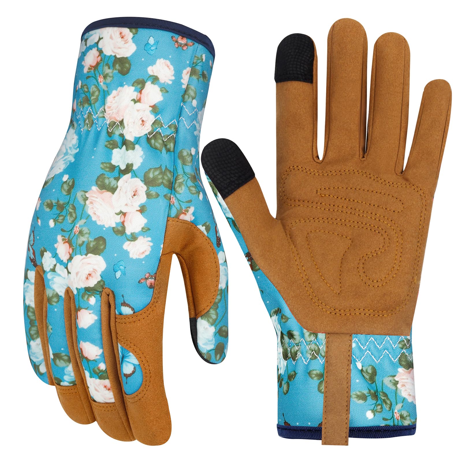 Gants de jardinage en cuir pour femme - Anti-épines - Pour écran tactile - Cadeau - Fleurs - Taille M