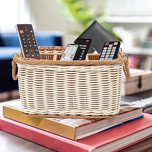 Miniatura 3 de Soporte para utensilios, organizador de almacenamiento de cubiertos de ratán tejido a mano, cesta de almacenamiento dividida multifuncional, para