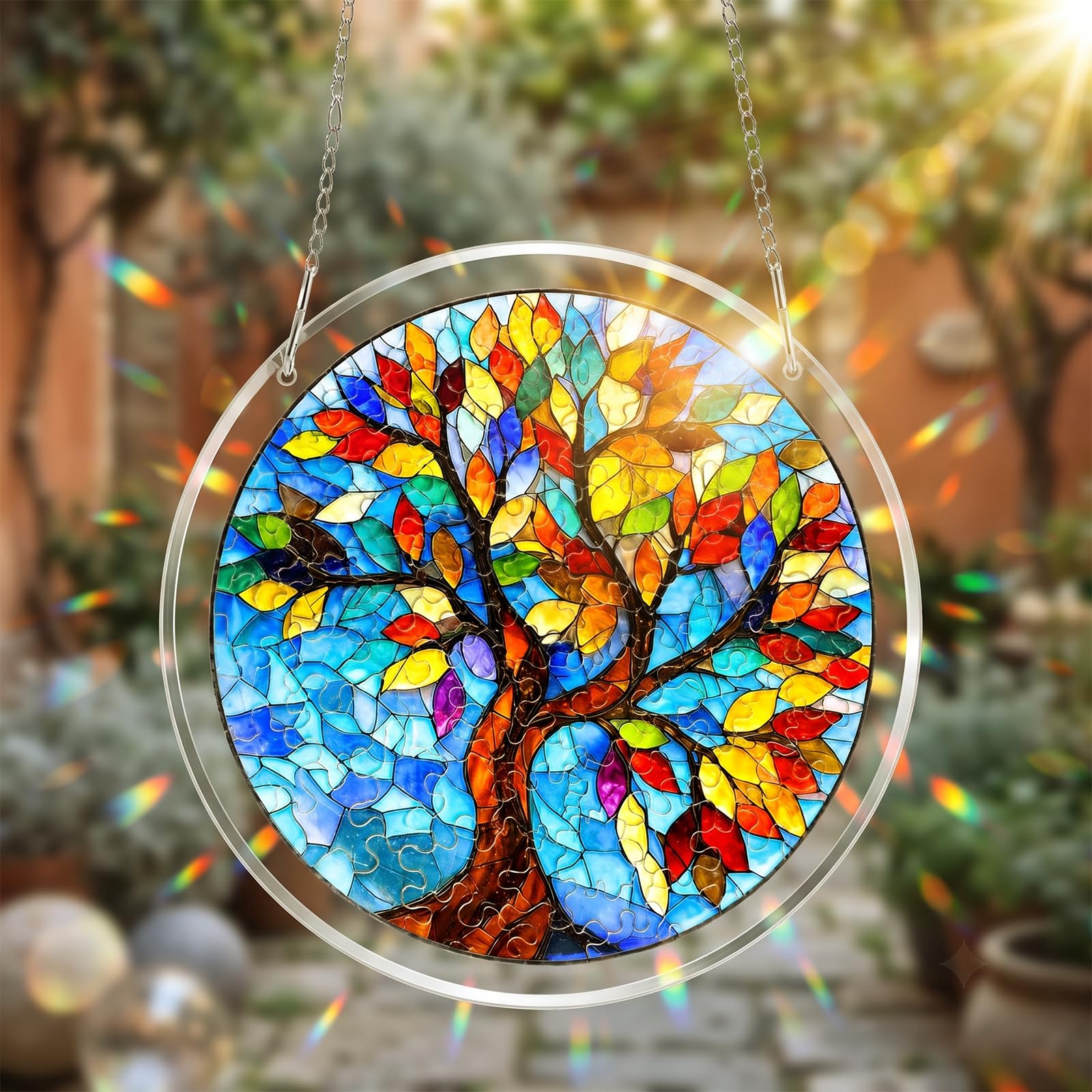 Acrylic Jigsaw Sun Catchers for Windows, Puzzle SunCatchers for Doors Garden, DIY Home Decor Window Art for Mom Women Birthday, 7 In