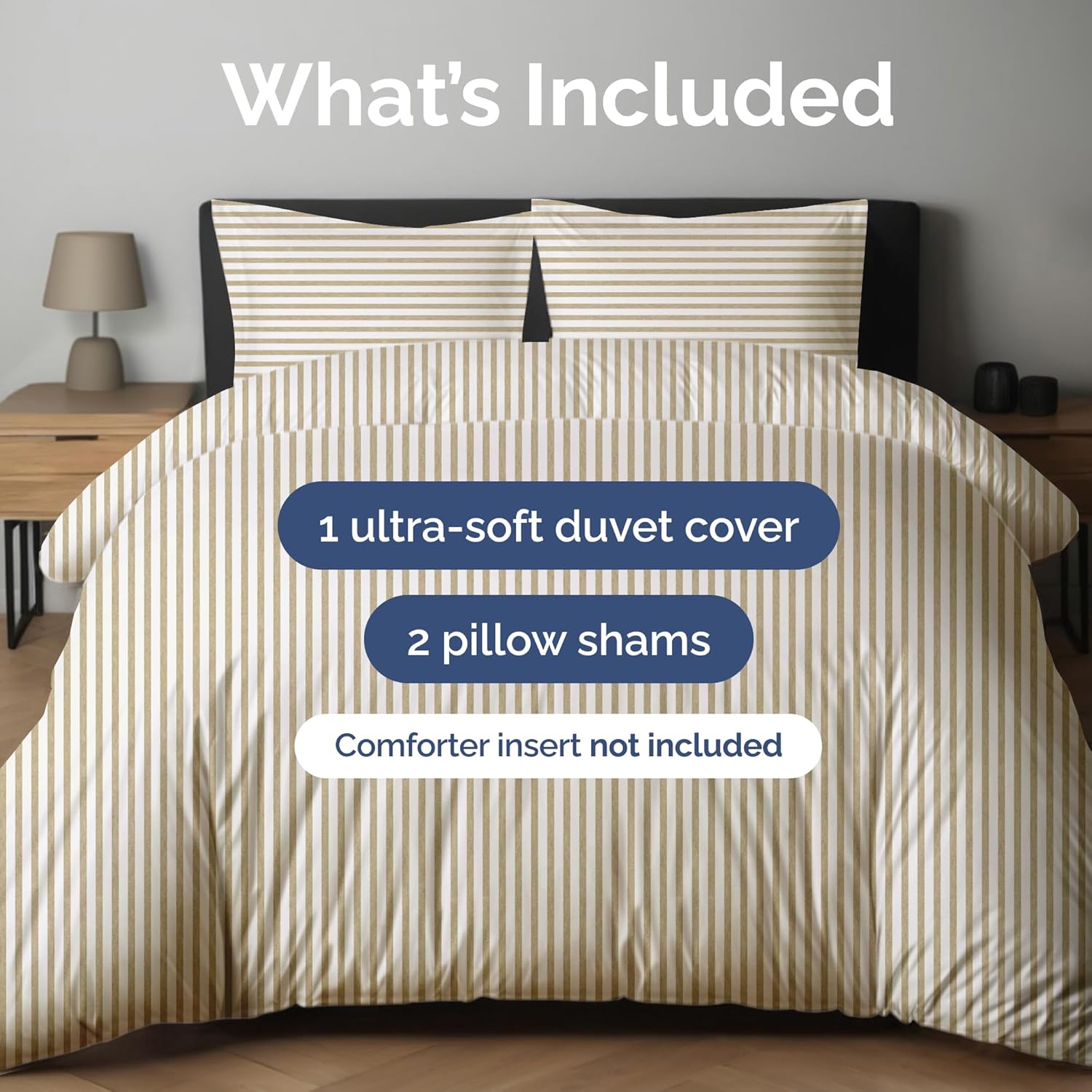 Duvet Cover Cal King Size Set - Extra Soft Cal King Duvet Cover 104" x 98" with 2 Pillow Shams - Hotel Luxury, Easy Care, Fade Free w/ Zipper Closures & Ties - Comfy, Cozy & Breathable (Beige Stripes)