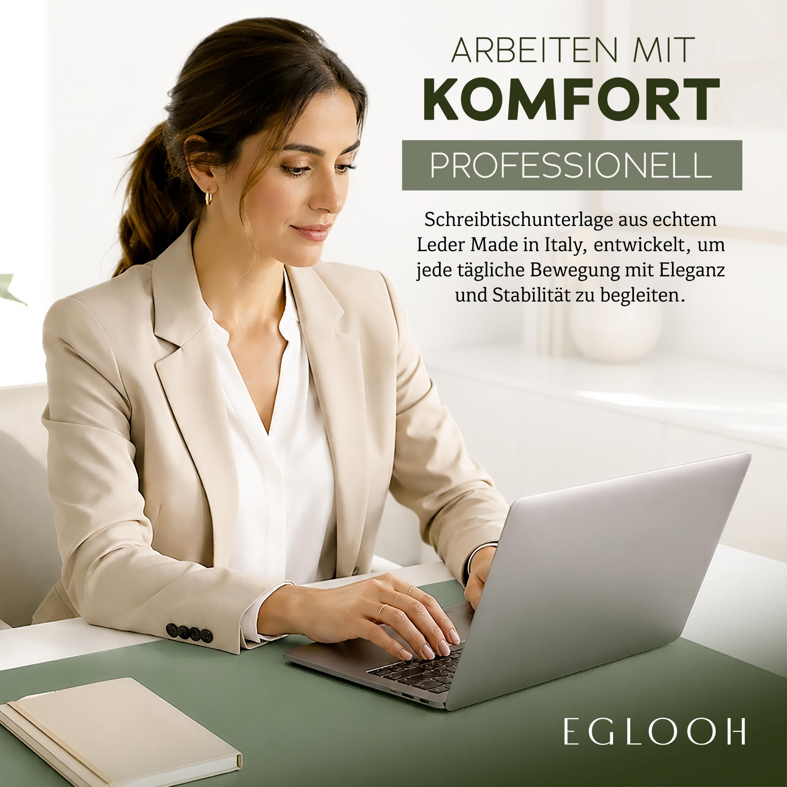 Eglooh - Palladio - Schreibtischunterlage Echtleder Mit quadratischen Ecken - Schreibunterlage Groß & Rutschfest - Home Office Zubehör Made in Italy