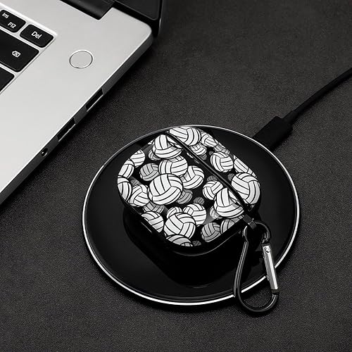 Miniatura 4 de Funda a prueba de golpes compatible con Airpods 3, funda de carga inalámbrica para pelota de voleibol en blanco y negro, funda protectora completa