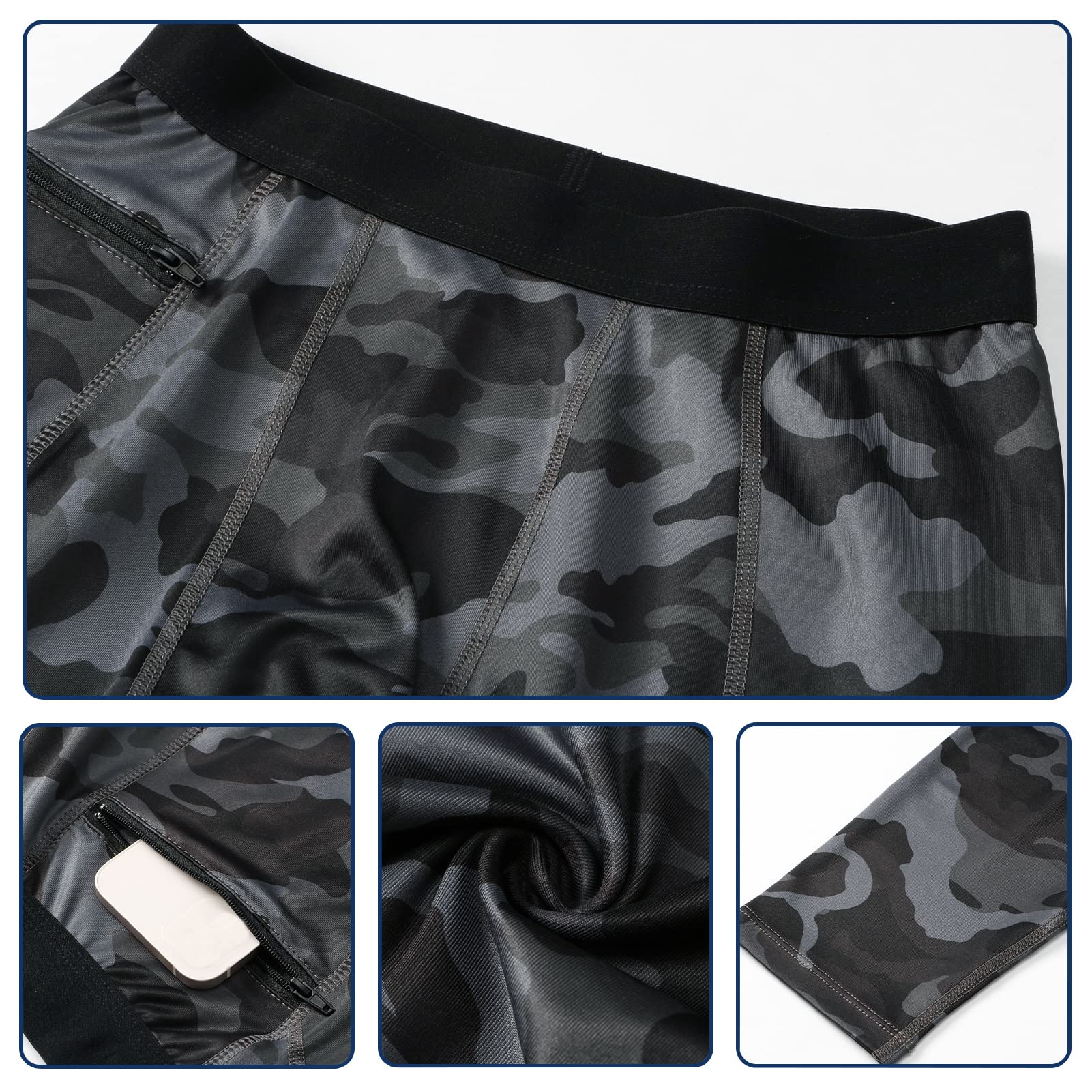 2 Piezas Mallas Running Hombre Deporte Leggings con Bolsillos, Secado Rápido Pantalón de Compresión para Gym Fitness Jogging