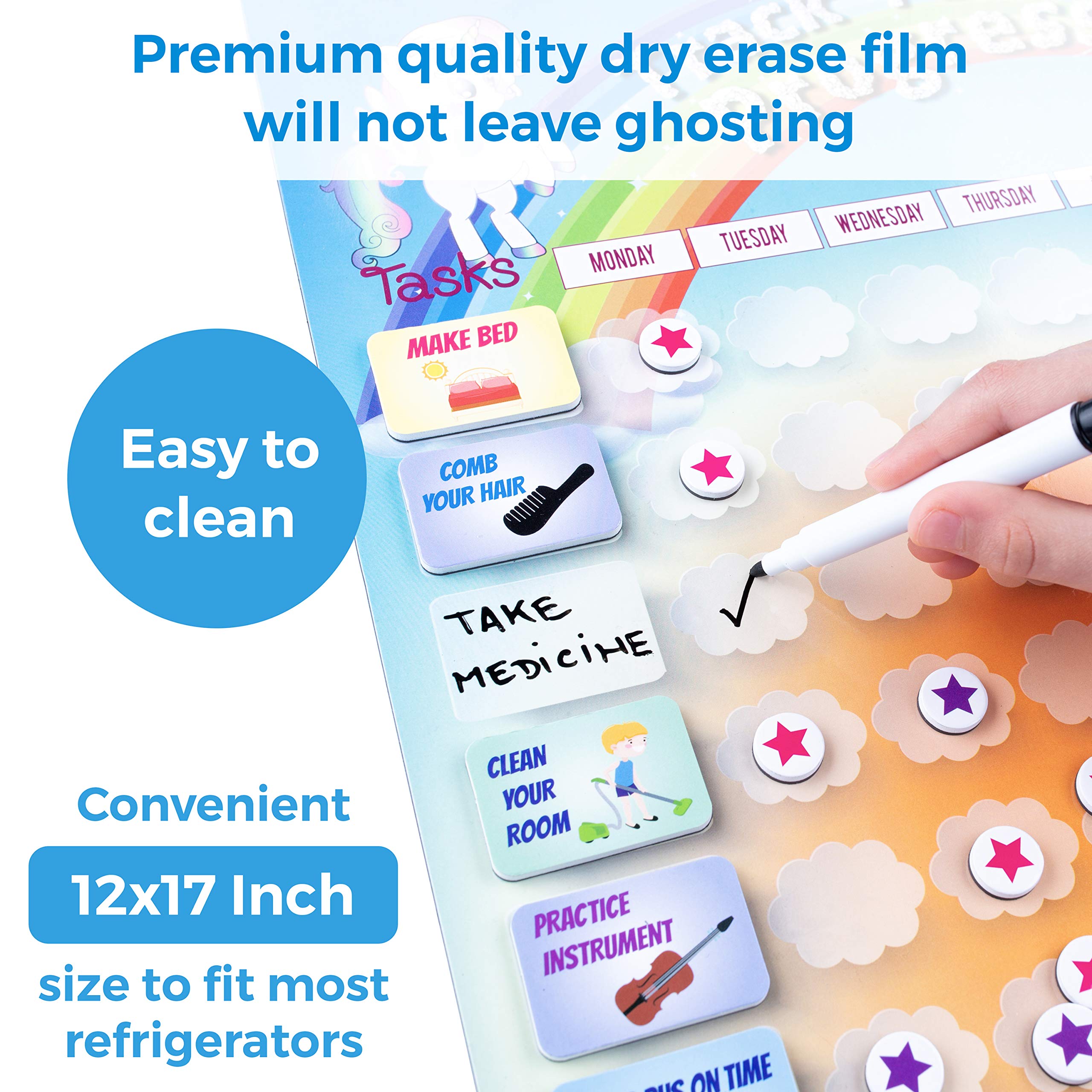 Unicorn Chore Chart for Kids, Dry Erase Behavior Chart for