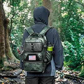 Ghosthorn Fishing Tackle Backpack with Instant Workstation & 2 Rod Holders, Waterproof Fishing Bag Large Storage Fish Gear and Equipment (Green Camouflage)