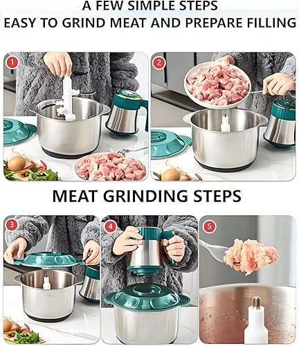 Miniatura 7 de Picadora de carne eléctrica 5L, máquina de masa de acero inoxidable, máquina de procesamiento de alimentos potente 500w, utilizada para mezclar