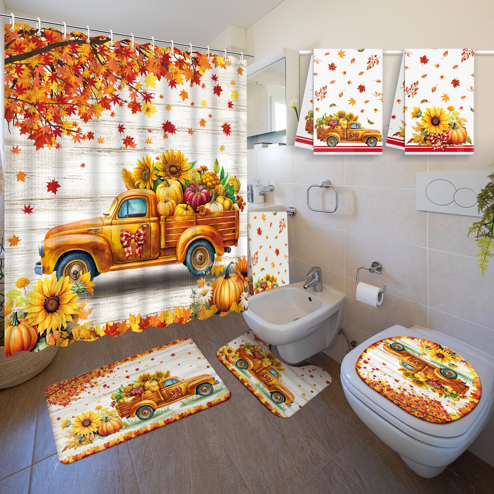 Nuanchu 6 Pcs Fall Shower Curtain Set