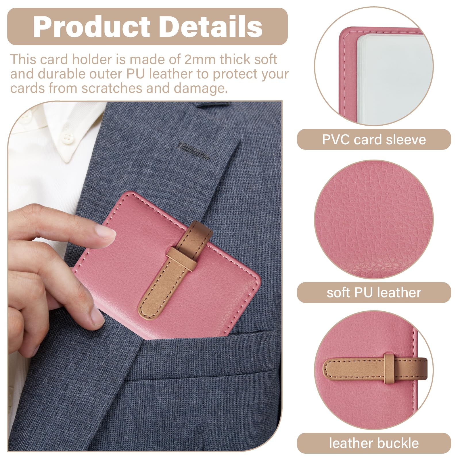 Credit Card Holder with 26 Suitable Slot, ID Card Case PU Leather Wallet for Women Men Business Organiser Pocket (Pink)