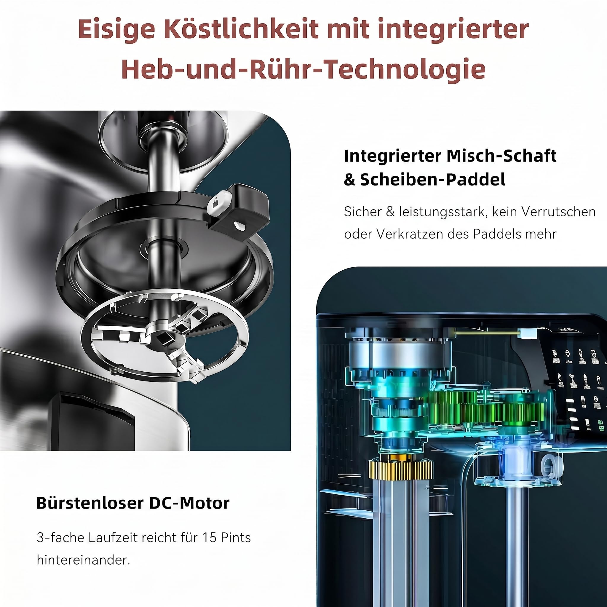 11-in-1 Eismaschine für Zuhause, vollautomatische Eiscreme Maschine mit 3 x 19 oz Bechern, für Gelato, Sorbet, Milchshake, Frozen Joghurt & Mix-ins, bürstenloser Moto Silber